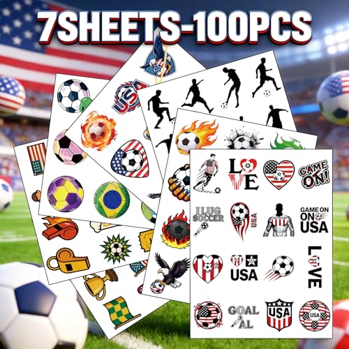 Tasttin 100 Pcs Soccer Temporary Tattoos – Waterproof Football Designs