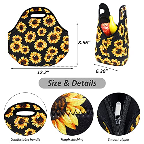 Sunflowers Neoprene Insulated Lunch Bag - Reusable & Washable Tote for Women & Men