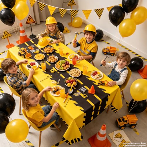 TJYJOY 3 Pack Construction Party Tablecloths - 51x86 Inch Waterproof Dump Truck Table Covers for Kids Birthday
