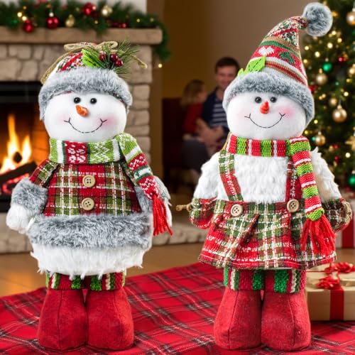 2pcs 18-Inch Standing Snowman Christmas Decor with Knitted Hat & Scarf - Holiday Tabletop Figurines