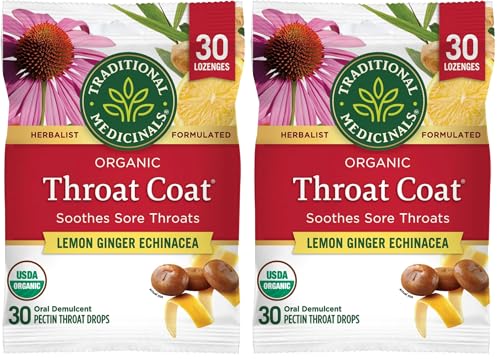 Traditional Medicinals Throat Coat Lozenges, Lemon Ginger, 60 Count Pack
