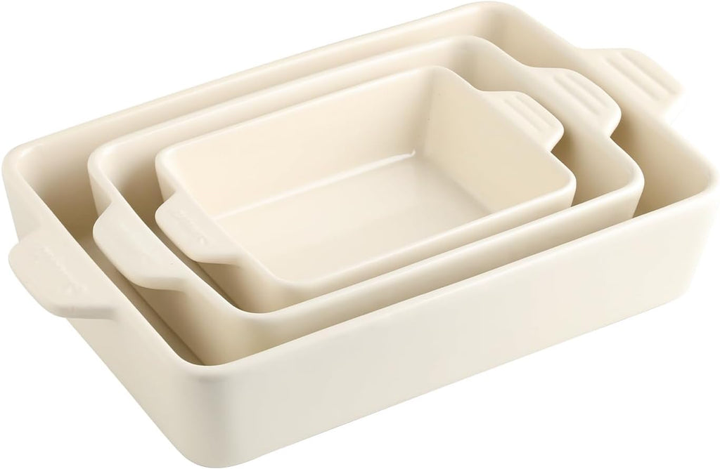 Sweejar Ceramic Bakeware Set - Rectangular Baking Dish for Lasagna & Cakes | 11.8 x 7.8 x 2.76 Inches (Beige)