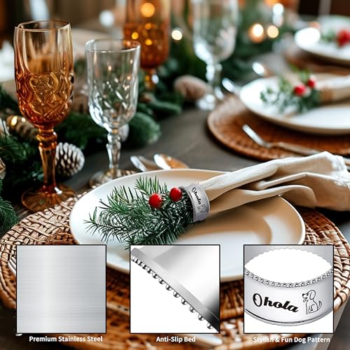 Ohola Stainless Steel Dog Pattern Napkin Rings Set of 6