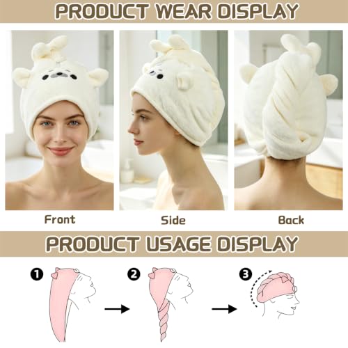KIGOTWIN Seal Microfiber Hair Towel Wrap for Kids - White