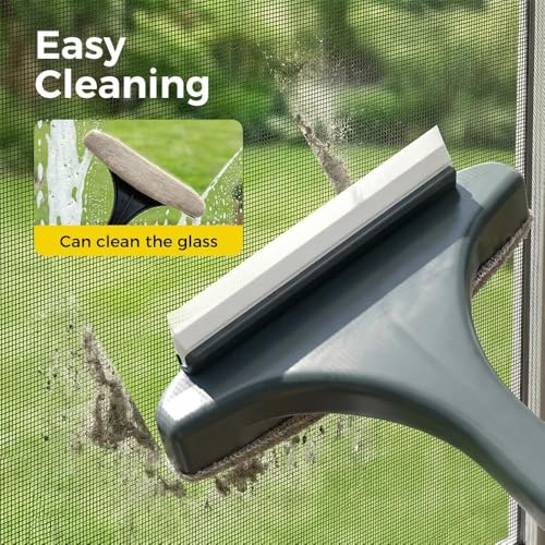 2-in-1 Window Screen Cleaning Brush with Extendable Handle & Squeegee