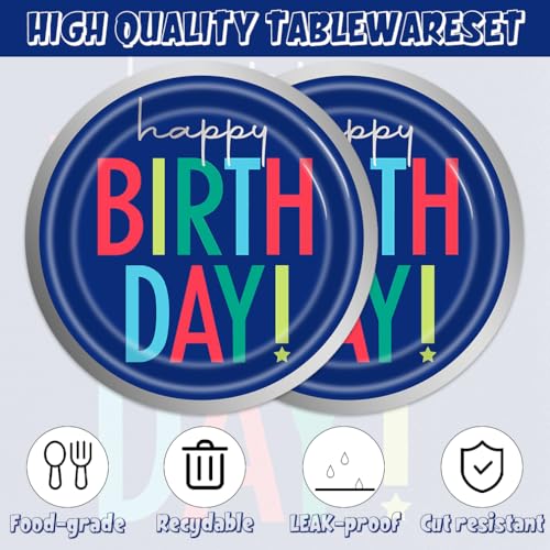 Blue Birthday Party Plates Napkins Set - 40 Pcs Navy Blue Disposable Tableware for Celebrations