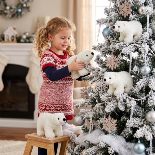 Large Christmas Polar Bear Ornaments Set - White Cuddly Animal Decorations, 5.12 x 7.87 Inches - Stand Included