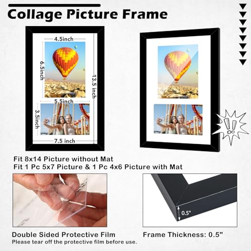 8x14 Black Wood Collage Picture Frame with 2 Openings