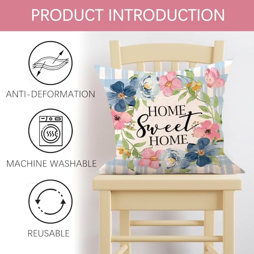 Fjfz Navy Flower Throw Pillow Covers 18x18 Set of 4 Cotton Linen