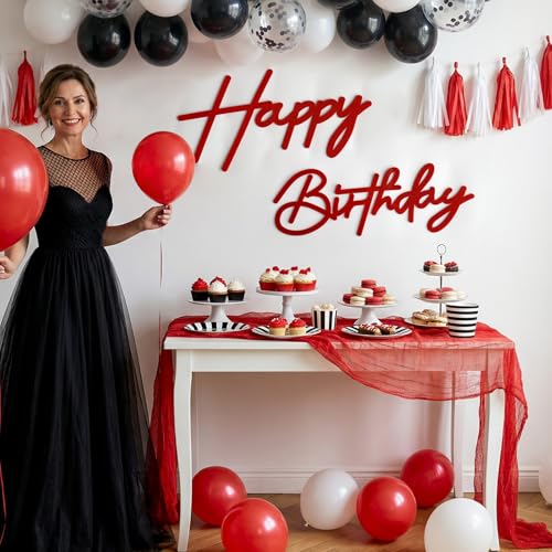 Red Happy Birthday Felt Sign - Reusable Wall Backdrop Banner Decor