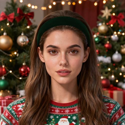 WHAVEL Green Velvet Headband for Women Soft Solid Plain Hairband