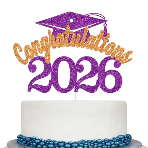 Congratulations 2026 Cake Topper - Glitter Graduation Decor