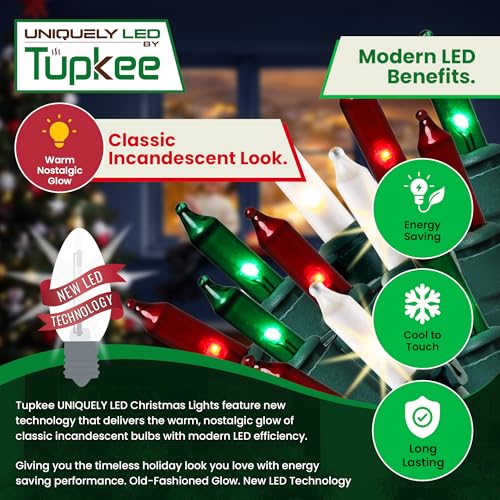 Uniquely LED Christmas Twinkle Lights - Red, Green & White String Lights - Twinkle & Steady