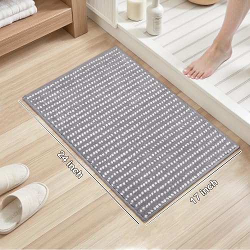 Tyrot Ultra Absorbent Polka Dot Bath Mat, Soft Plush Rug - Grey, 17x24 Inch