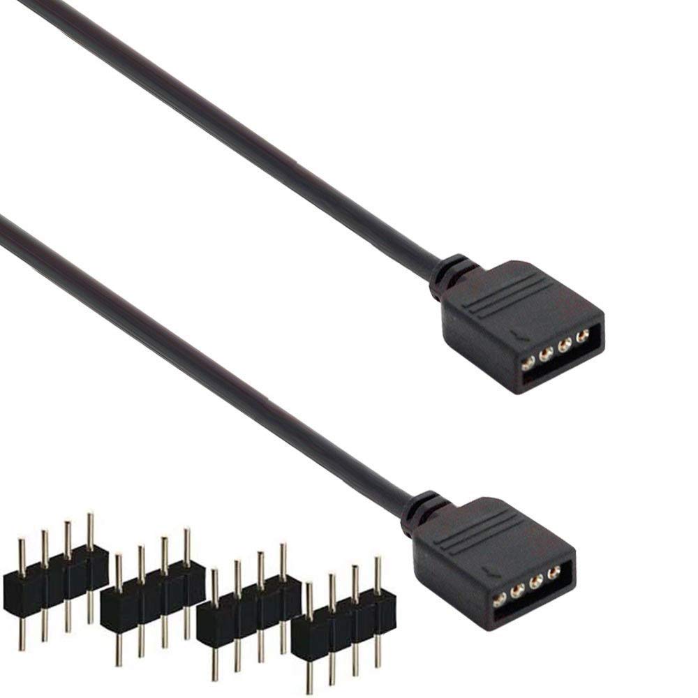 RGBZONE 2 Pack Black 4 Pins LED Splitter Cable Strip Connector 2 Way Splitter Y Splitter for 1 to 2 RGB 5050 3528 LED Light Strips with 6 x Male 4 Pin Plugs (11.8")