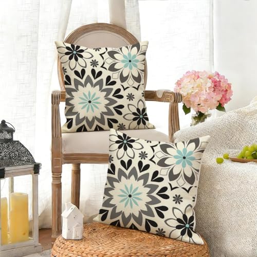 Waterproof 18x18 Inch Outdoor Pillow Covers Set of 2 - Black & Gray Floral