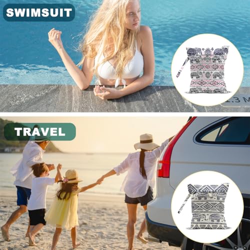 Wenboco 2 Pcs Elephant Print Wet Dry Bags Waterproof Reusable
