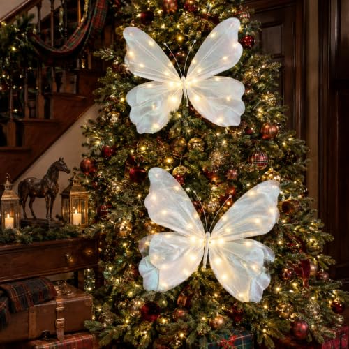 Large Christmas Butterfly Tree Topper - 3D LED Decor for Holiday Tree