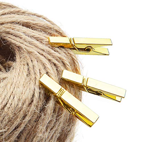 Jdesun 50 Pack Mini Plastic Photo Clips - Gold Clothespins for Crafts & Home Decor