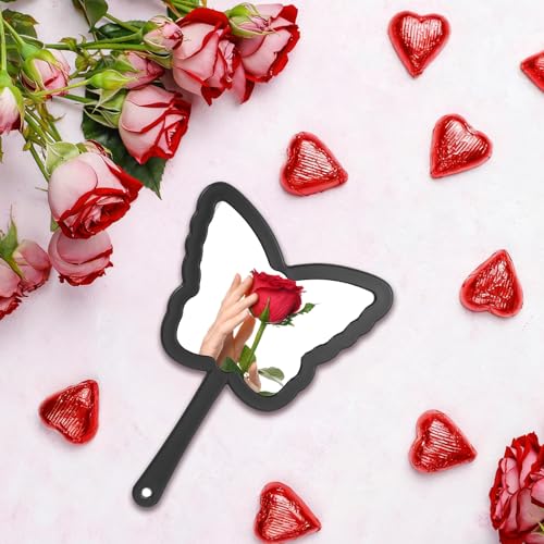 Butterfly Shaped Hand Held Mirror - Black Travel Vanity Makeup Mirror