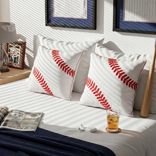 Breling Baseball Themed Throw Pillow Covers - 18x18 Inch Plush Set