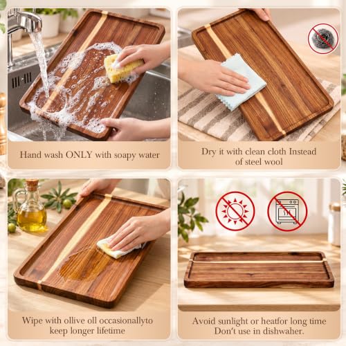 12-Piece Acacia Wood Serving Trays Set - 16 x 10 Inches - Rustic Dinner Plates