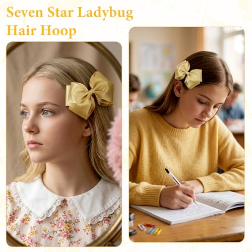 Gold Hair Bow Clips 4.5in Satin Bows for Women 2PCS