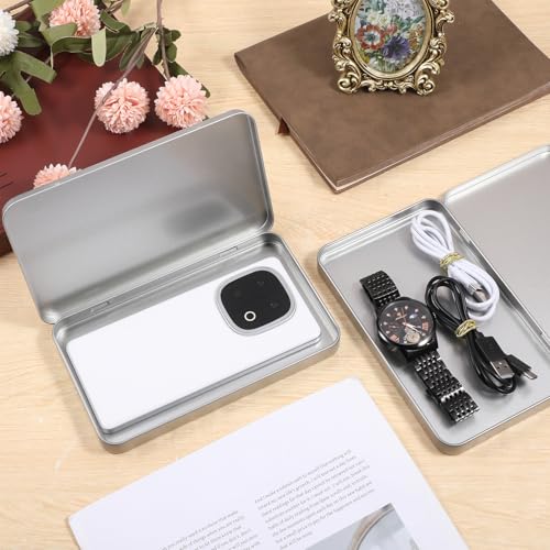 2 Pack Rectangular Metal Tins with Lids - 7 x 4.2 x 0.6 Inch for Storage