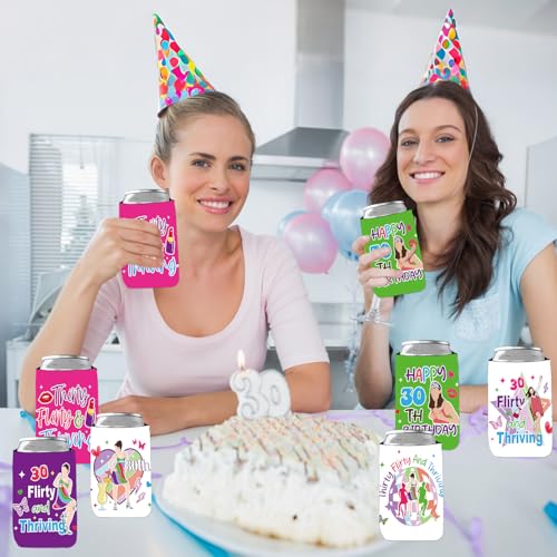 Aposwow 12 Pack 30th Birthday Can Coolers - Flirty & Thriving Party Favors for Women