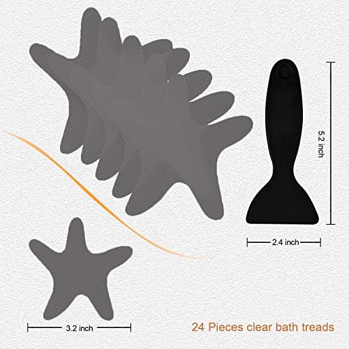 Secopad Starfish Anti-Slip Bathtub Stickers, 24PCS, Grey with Scraper