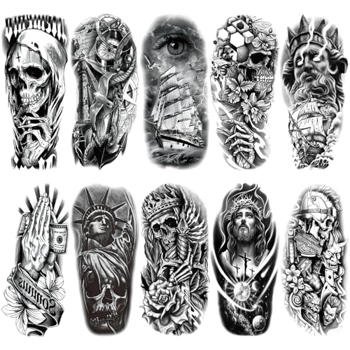 Briyhose Pirate Skull Temporary Tattoo - Realistic Large Half Arm Sleeve