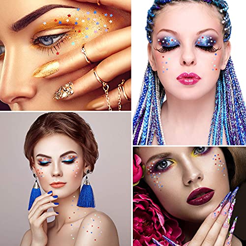 MIXFOSAHN 4th of July 3D Holographic Star Nail Art Sequins & Glitters, 12 Grids