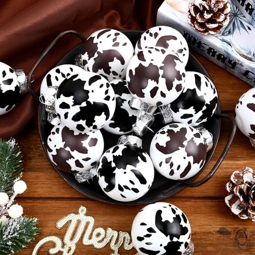 Cowhide Christmas Ornaments Set - Black & White Holiday Decorations, 24 Pack