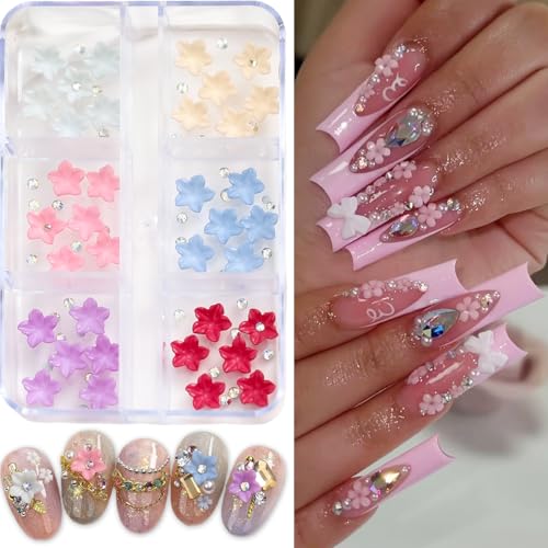 72Pcs 3D Flower Nail Charms Colorful Floral Resin Rhinestones for Manicure