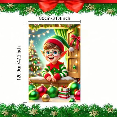 BlissYard Christmas Elf Window Cover 31x47 Inch Polyester Decor