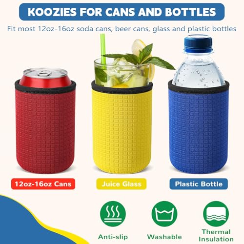 Black Neoprene Can Sleeves - 12oz Beer Bottle Drink Holders (4 Pack)