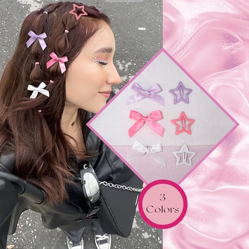 YAEISM 24PCS Y2K Star Hair Bows & Mini Barrettes in 3 Colors