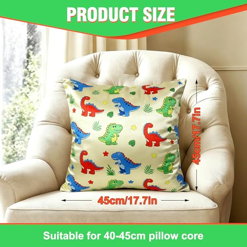Dinosaur Throw Pillow Cover - Cute Cartoon Design, 17.7"