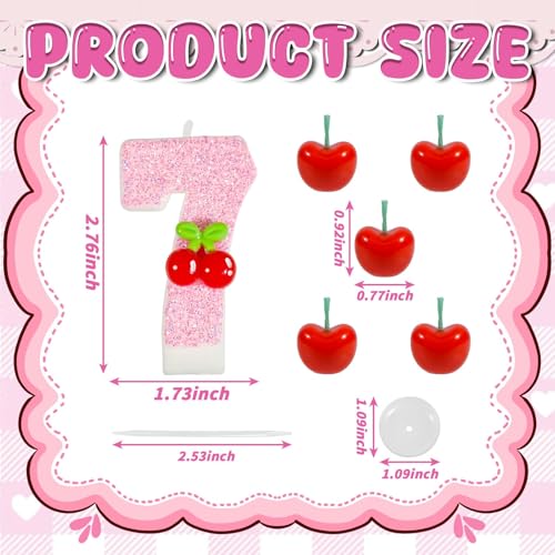 Cherry Number Birthday Candle Set with 5 Mini Cherry Candles