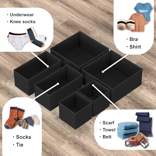 Simple Houseware Underwear Drawer Organizer Set of 6 - Black, Includes 2 Large, 2 Medium & 2 Small Boxes