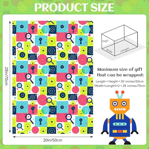 Pineraap Robot-Themed Wrapping Paper Set - 12 Sheets, 20"x28"