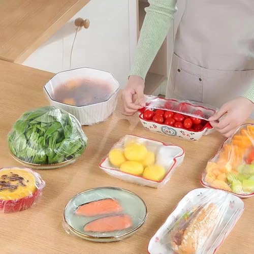 Reusable Food Covers Set - Elastic Plastic Bowl & Plate Covers for Food Storage & Baking, 300 Pack