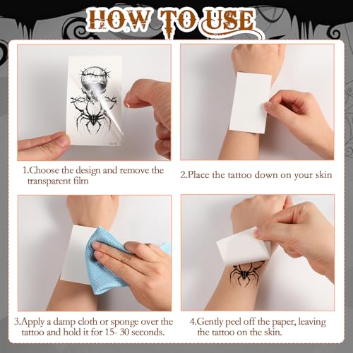 Konsait 30 Sheets Skeleton Spider Temporary Tattoos for Halloween Makeup