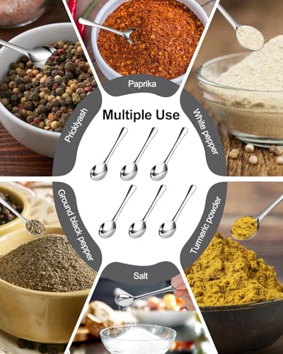 6PCS Mini Stainless Steel Spoons - 2.9 Inch Measuring Spoons for Spices & Sugar