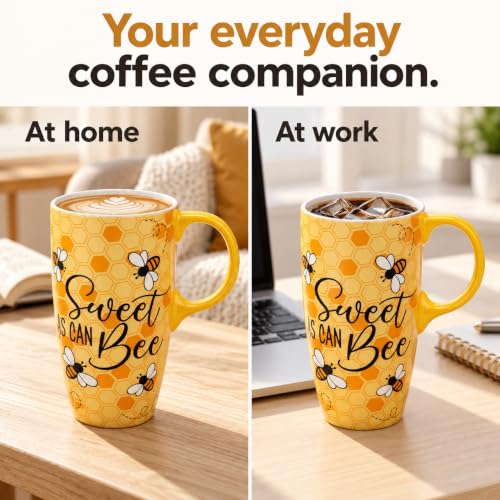 17oz Ceramic Travel Mug with Lid & Gift Box - Honey Bee Coffee Cup