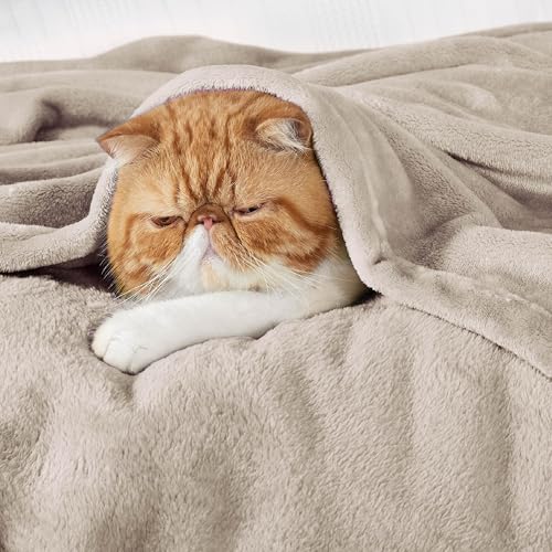 Bedsure King Size Flannel Fleece Blanket - Soft Lightweight Oxford Tan