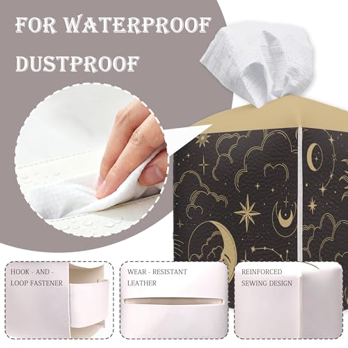 HIWGGSP Brown 5x5 Inch Moon Tissue Box Cover PU Leather Square Tissue Holder