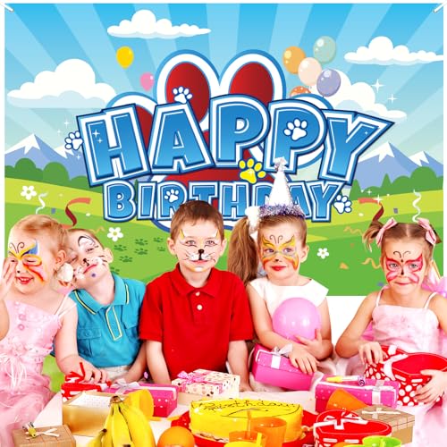 Cartoon Paw Print Birthday Backdrop - 59x39 Inch Polyester Banner