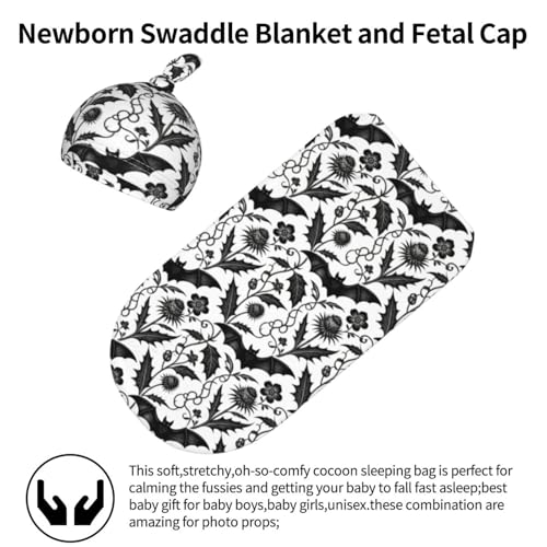 Goth Halloween Bat Baby Swaddle Blanket & Beanie Set - One Size