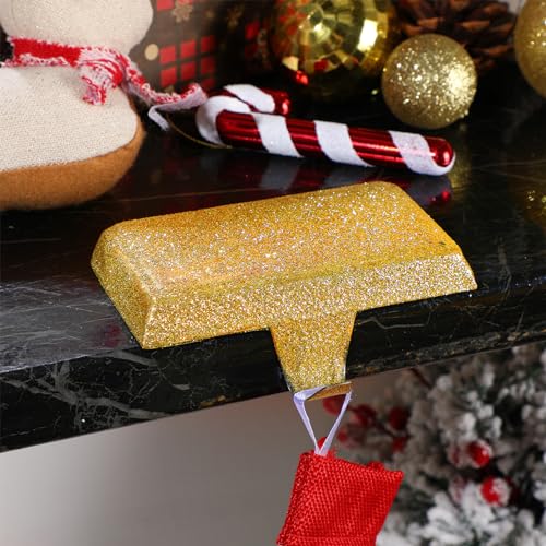 Gold Christmas Stocking Holders Set of 12 - Mantle Hooks for Holiday Decor